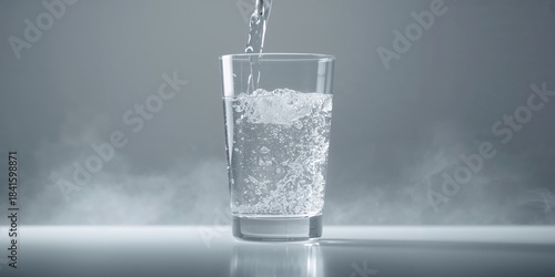 Glass object with a grey background used for layout or UI design, background for text or interface