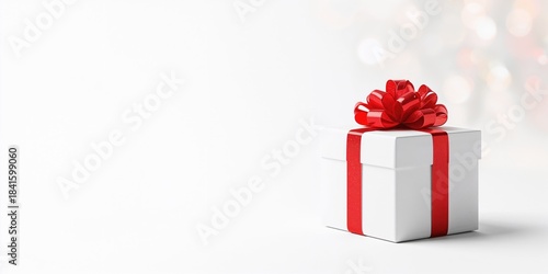 Wallpaper Mural Festive present wrapped with red balls bow on white backdrop, seasonal gift packaging Torontodigital.ca