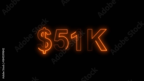 Canvas Print Neon line bright 51k followers isolated orange color 4k illustration on black background