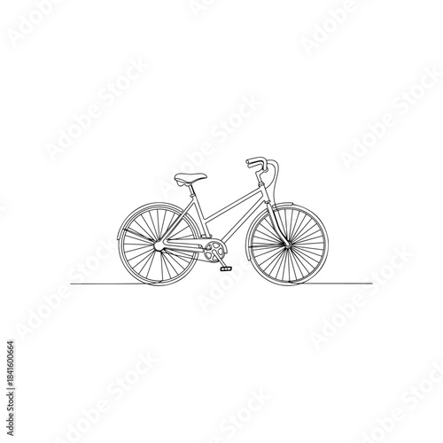 A continuous line art drawing of a classic city bicycle on a clean white background. isolated on transparent background