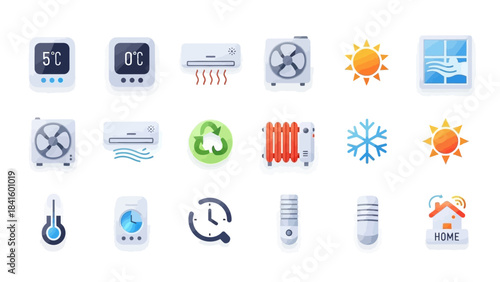 Collection of climate control and smart home technology icons.