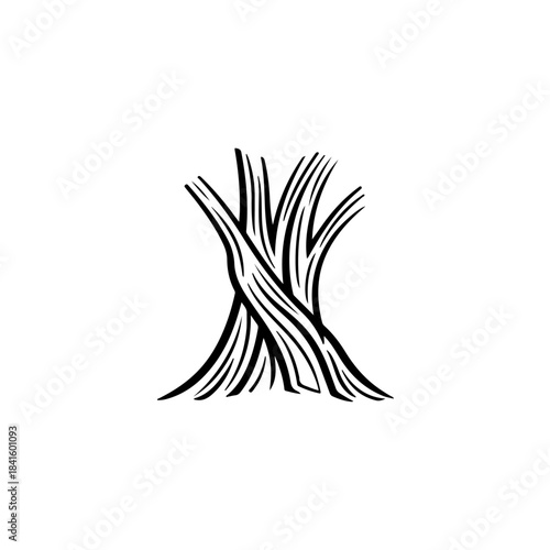 Simple monochrome graphic of intertwined plant stalks or an abstract sheaf isolated on transparent background