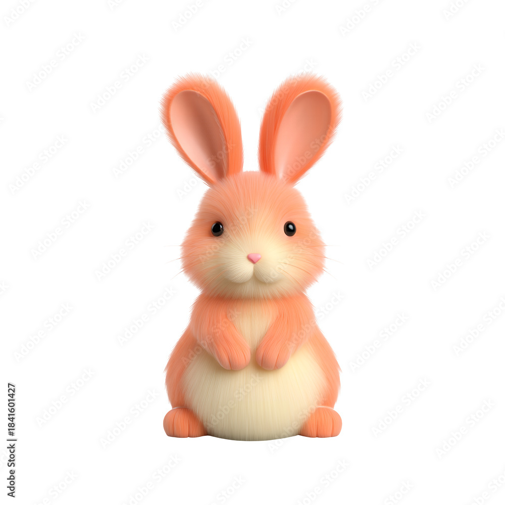 Fototapeta premium Charming fluffy pink bunny illustration with detailed fur texture and large ears isolated on transparent background for cute animal and children concept PNG