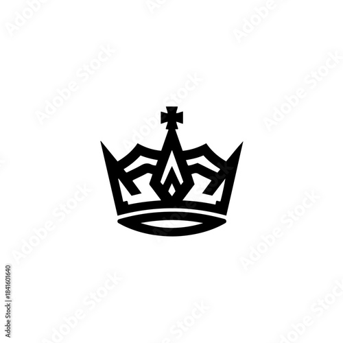 A bold, graphic silhouette of a royal crown, featuring sharp points and a central cross isolated on transparent background