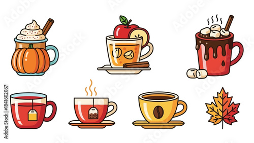 Collection of Cozy Autumn Drinks and Hot Beverages.
