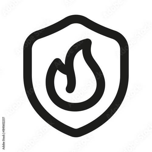Fire Protection Shield Icon. Modern Professional Minimal Line Vector Symbol for Safety and Security