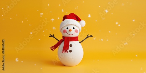 Snowman figure holding a rechargeable battery and wearing a Santa hat against a yellow backdrop, highlighting seasonal energy storage