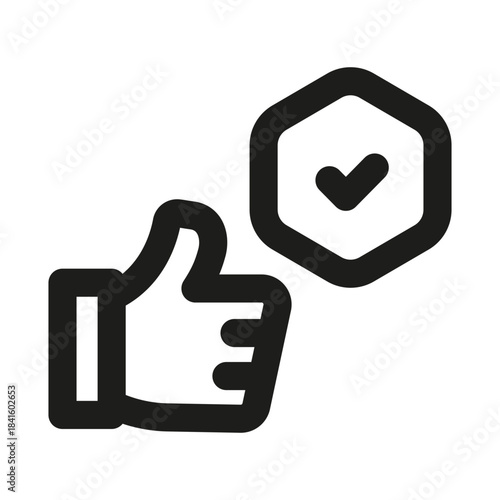 Thumbs Up Check Mark Icon. Modern Professional Minimal Line Vector Symbol for Approval and Confirmation
