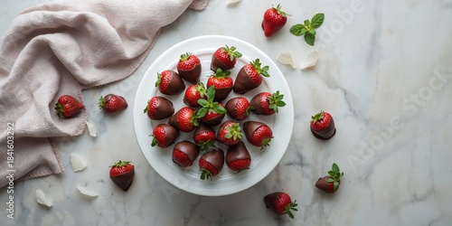 Step-by-step assembly of chocolate-dipped strawberries on a cake stand, focusing on food preparation techniques