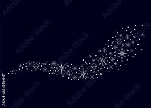 Winter snowflakes border with flakes. Frosty elegant design for greeting card or banner.