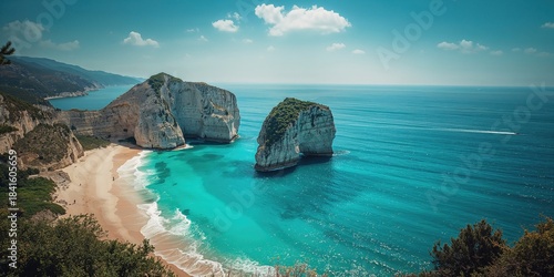 Fototapeta Naklejka Na Ścianę i Meble -  Turquoise waters around striking rock formations in the Aegean Sea, suitable for landscape preservation