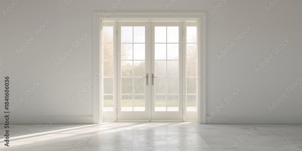 Fototapeta premium Glass doors in a modern building used as a background for interior design layouts, transparency and light flow