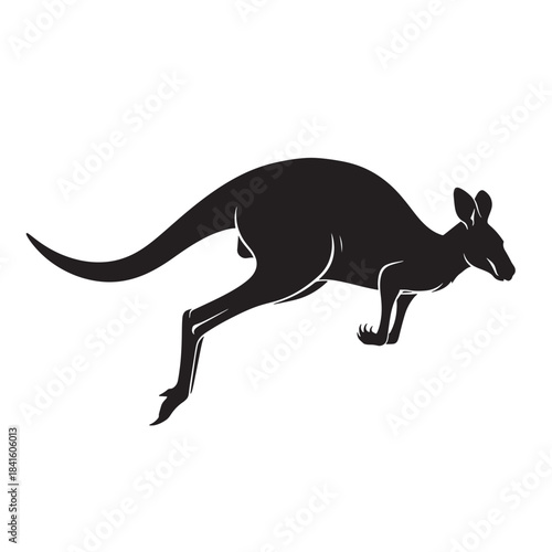 Kangaroo Silhouette Hopping Isolated on White Background