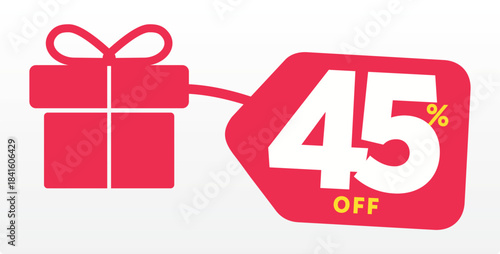 45%, Merry Christmas, party, tag, promo, box, label, gift, december, commerce, price, value. Discount, market, holiday, birthday, special, box. Vector, shape, icon