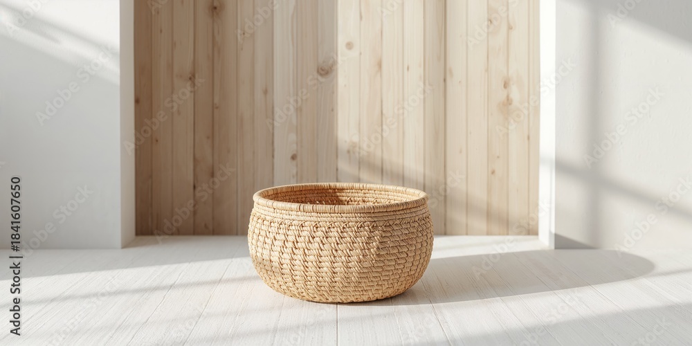 Fototapeta premium Boho woven basket texture used as decorative background for interior design, Earth Day