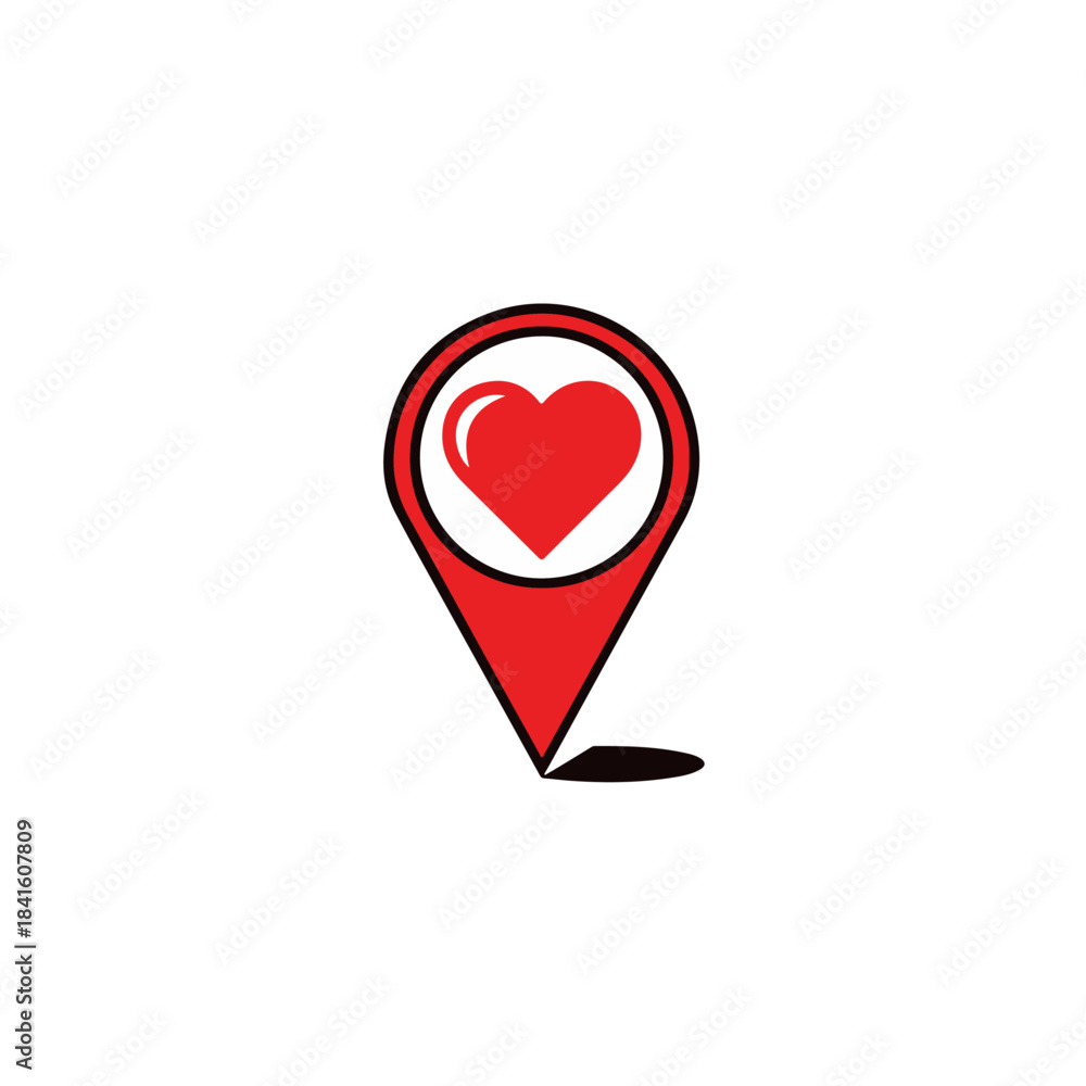 Fototapeta premium Heart location pin icon in red and black colors indicating a loved or favorite spot on a map. isolated on transparent background