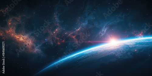 A 2d cosmic landscape featuring planets, moons, and stars, designed for science fiction space art backgrounds