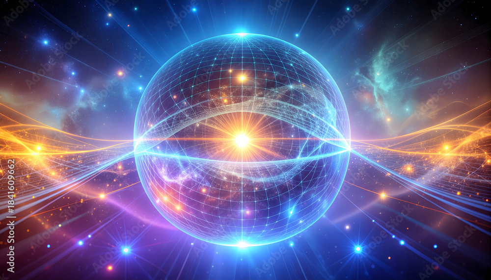 Obraz premium Quantum Sphere with Luminous Probability Waves