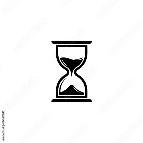 A black and white hourglass icon illustration symbolizing the passage of time isolated on transparent background