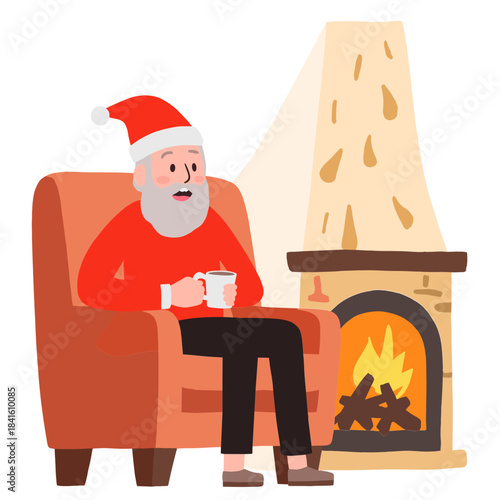 Elderly man wearing Santa hat. Senior celebrating Christmas. Older couple enjoying holidays. Elderly with festive spirit. Elderly set