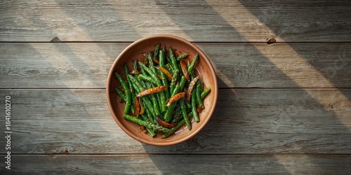 Fresh green beans and asparagus arranged on a wooden surface, highlighting healthy vegetable choices, World Food Day
