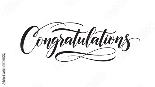 Elegant black script congratulations lettering with decorative flourishes for celebrating achievements and special events design