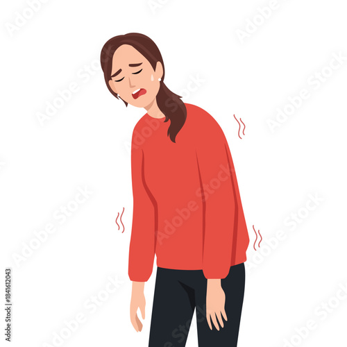 Exhausted Woman Feeling Weak and Overworked. Flat vector illustration isolated on white background