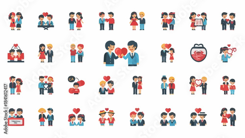 Collection of diverse couples celebrating love and relationships in various romantic settings.