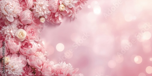 Card featuring a pink peony background and decorative frame, suitable for layout design, floral motif, floral design background