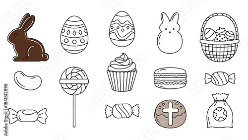Collection of Easter Treats and Candies Illustrated.