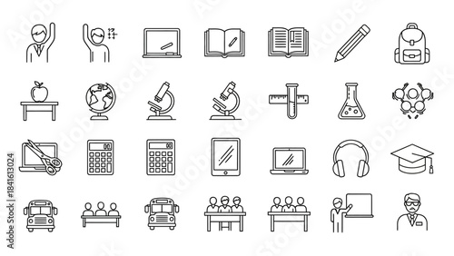 Collection of Education and Science Related Icons and Symbols.