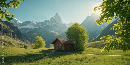 Fototapeta Naklejka Na Ścianę i Meble -  Sunlit mountain scene in Canillo with lush greenery and clear skies, showcasing summer outdoor environment