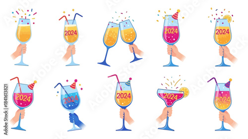 Collection of Festive Cocktails Held Up for Celebration.