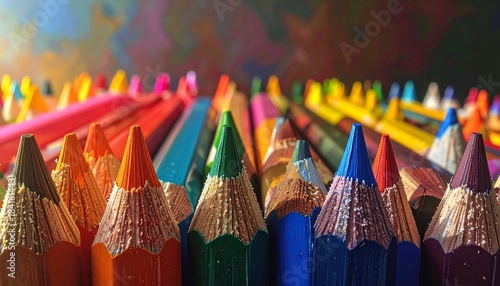 Sharpened Colored Pencils in Fan Formation with Visible Wood Texture and Vibrant Tips Symbolizing Creativity and Editorial Styling for Art and Lifestyle Use