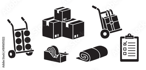 Furniture dolly and moving service icons on white background — ideal for moving services, relocation and logistics content