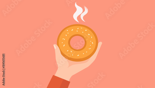 Hand Holding a Hot Donut Illustration.