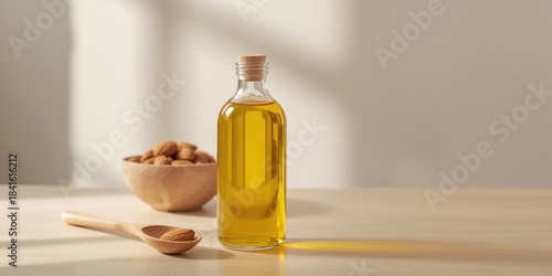 Wallpaper Mural Cosmetic almond oil applied on light wooden surface for skincare use Torontodigital.ca