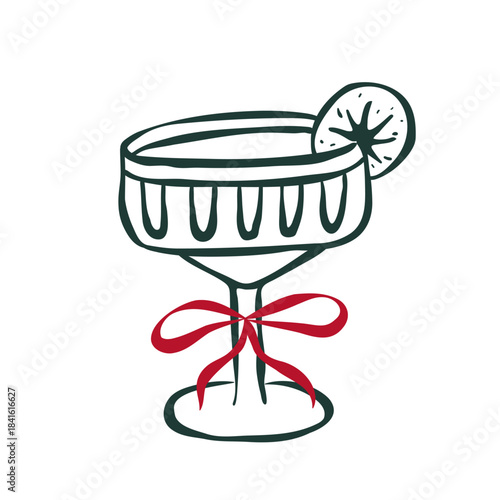 cocktail glass with red bow and lemon slice clip art preview