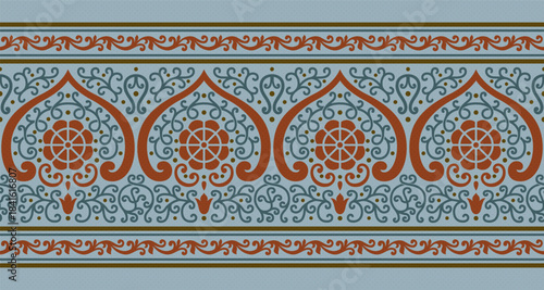 Seamless floral horizontal pattern, brush. Indian art legacy. Indian, Arabic, Middle East classic style. 