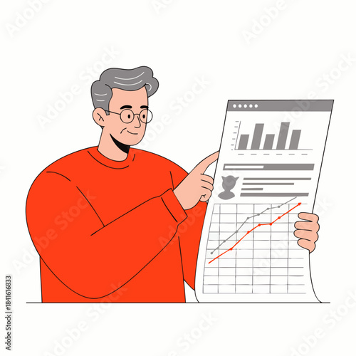 A discerning senior professional carefully analyzes intricate business reports, interpreting financial charts and growth statistics crucial for planning.