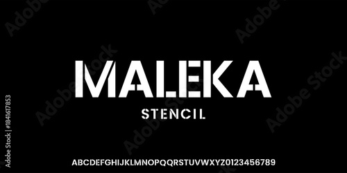 Maleka stencil alphabets with number display font vector