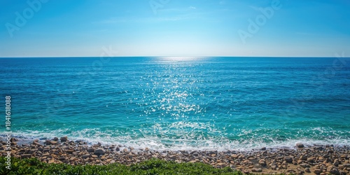 Fototapeta Naklejka Na Ścianę i Meble -  Adriatic Sea landscape with water and beach during summer, used as background for travel and nature themes