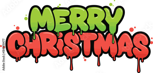 Merry Christmas phrase with dripping paint effect and holiday festive design