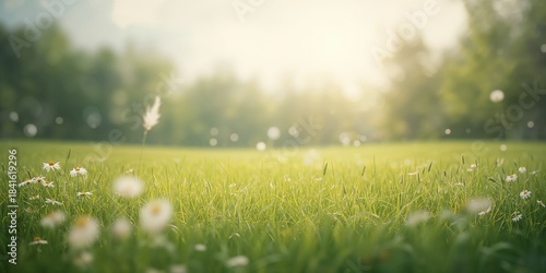 Fototapeta Naklejka Na Ścianę i Meble -  Small white daisies and chamomile flowers in a meadow scene, suitable for floral design and natural aesthetics