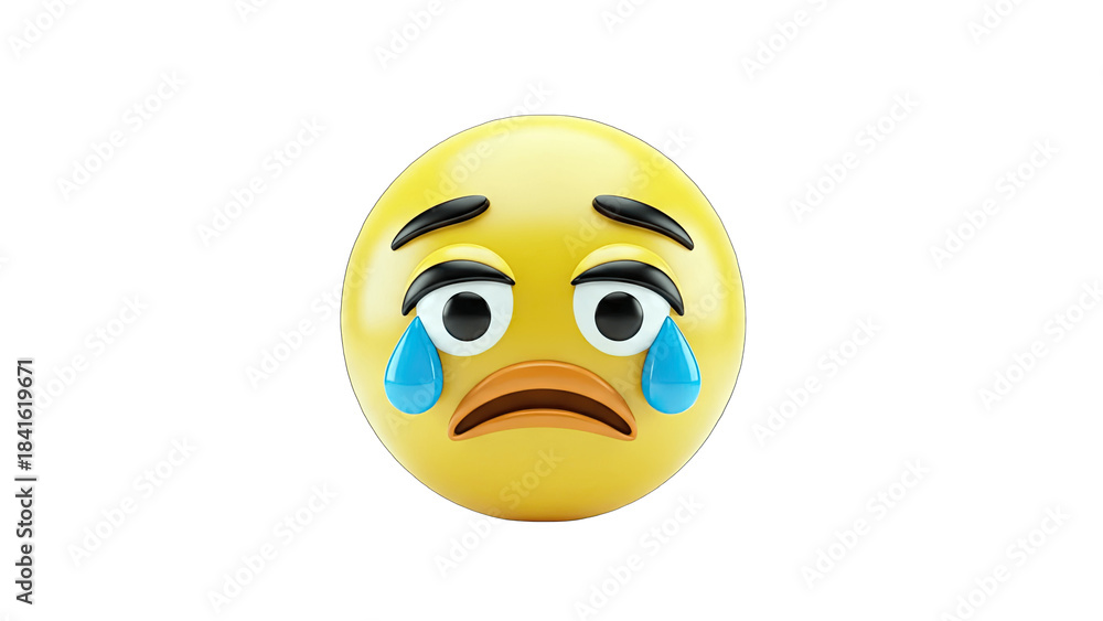 Fototapeta premium Crying Emoji with Tears on White Background