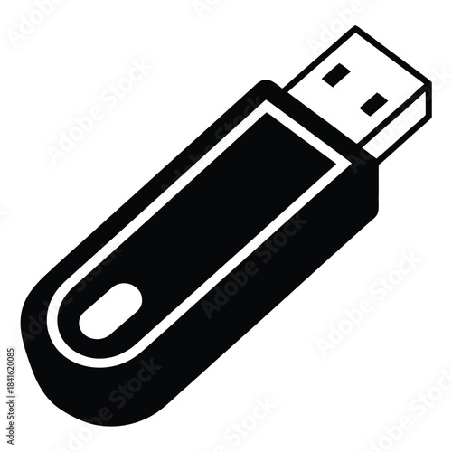 Black silhouette of a USB flash drive, a portable data storage device icon