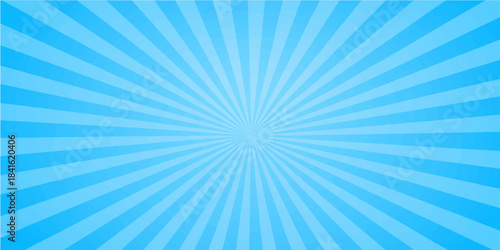Bright blue radial sunburst vector illustration pattern with light beams on an abstract background