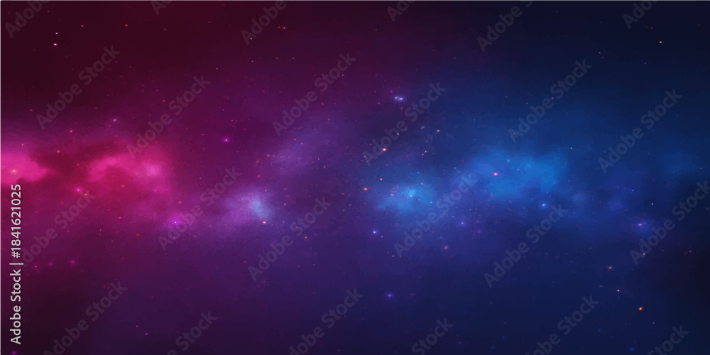 Obraz premium Abstract purple light background with bright glowing stars in a dark cosmos sky