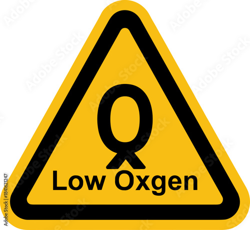 Low oxygen warning sign in a triangular format with a yellow background
