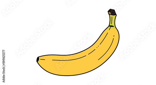 Vibrant yellow banana illustration with sleek lines on a clean white background
